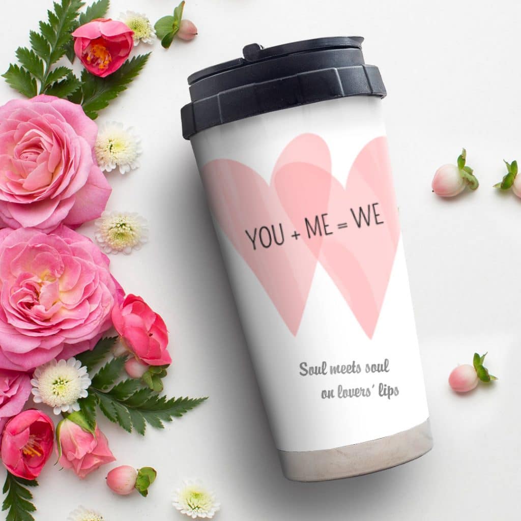 Add meaningful wedding quotes onto travel mugs