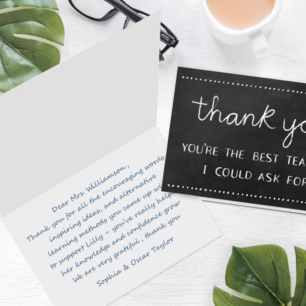 Flat thank you cards for teachers