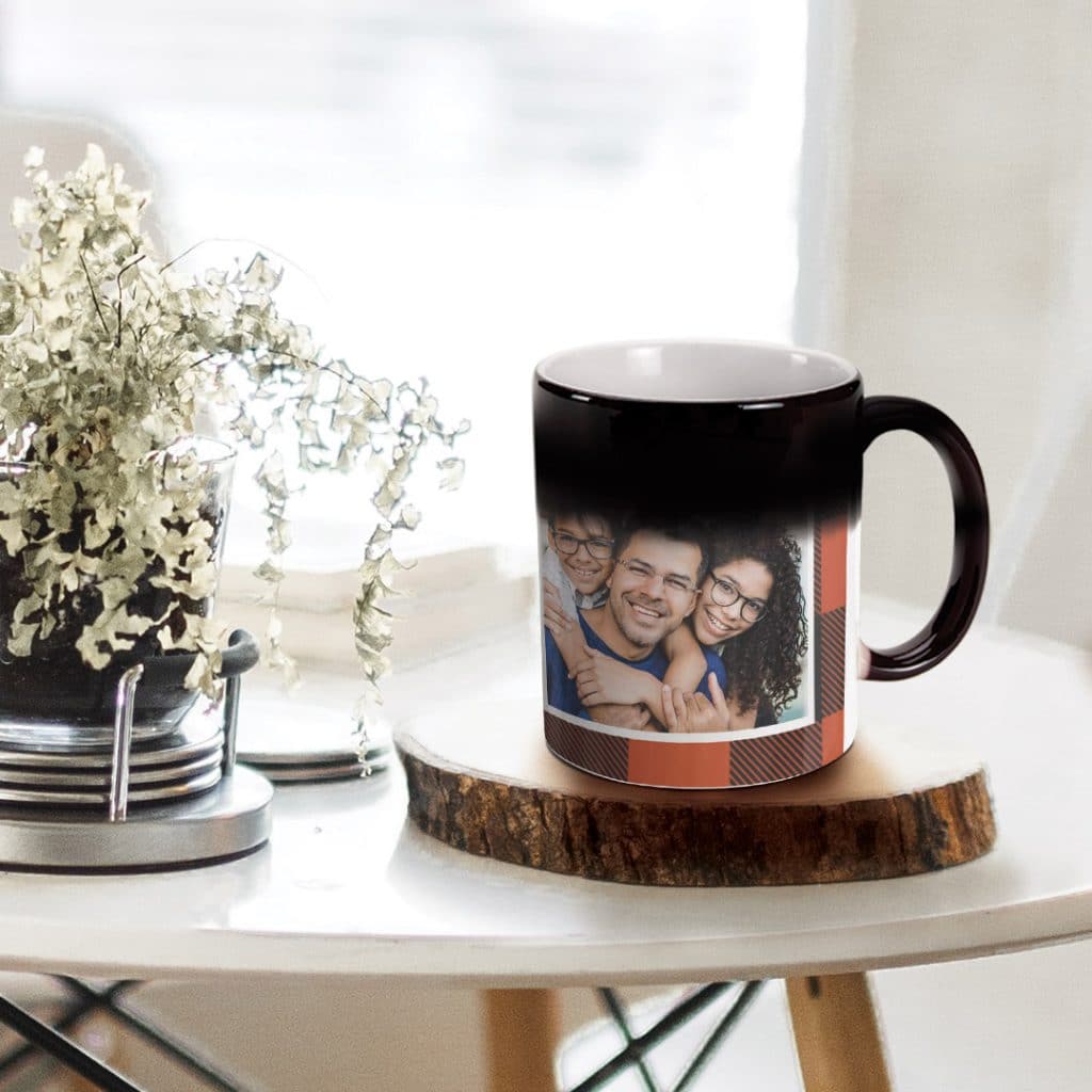 magic dad mug on breakfast table makes a perfect Father's Day gift. Just add hot water to see the heat sensitive photo show up