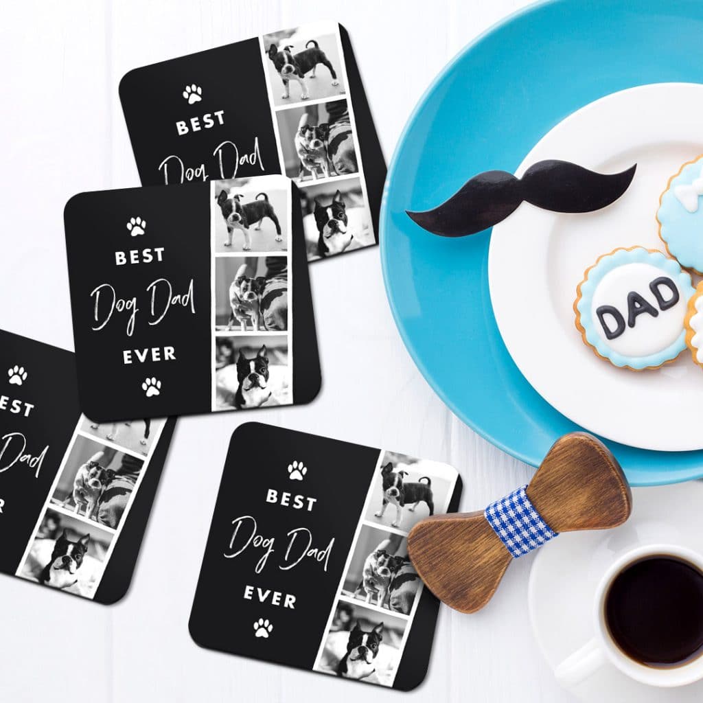 Dog Dad coaster design customised with pet dog pictures