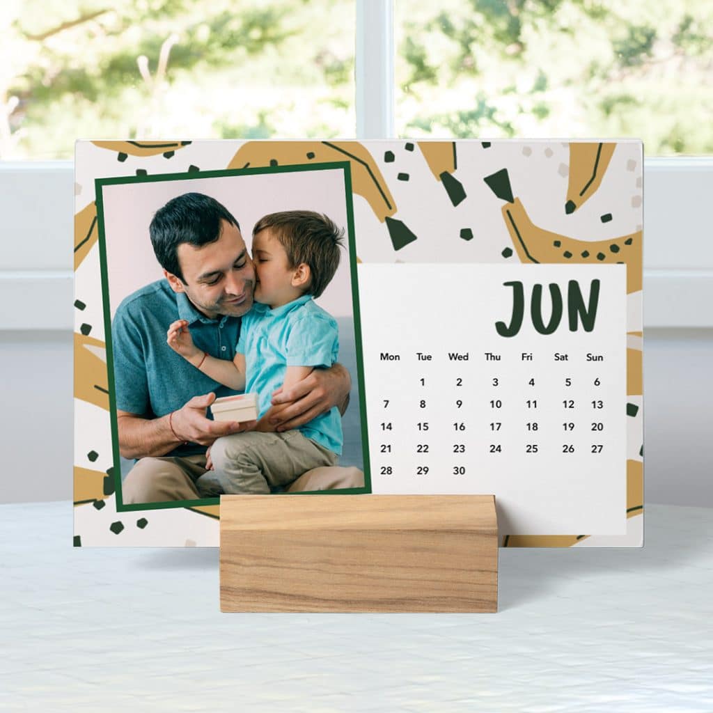 Make a wood block calendar with father and son photos for Dad