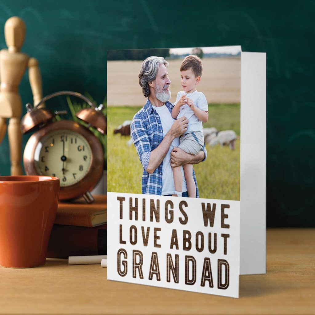 We Love Grandad card you can personalise with photos for Father's Day