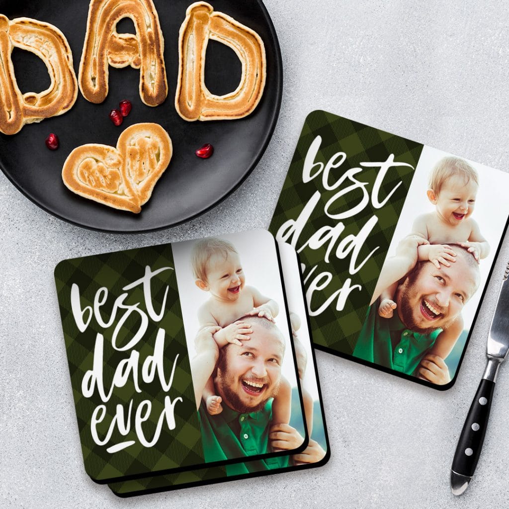Best Dad Ever coaster design with father and a baby photo