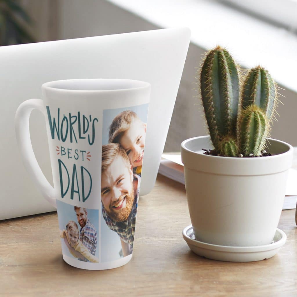 photo latte mug on desk as a Father's Day gift
