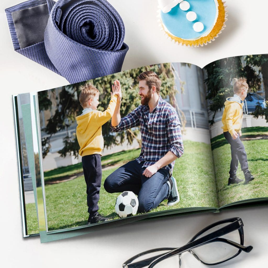 Create a photo book with father and son photos using the Snapfish app and your phone pictures