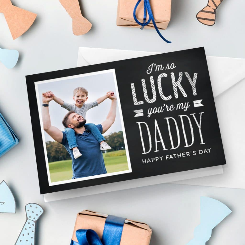 happy father's day card on a table - customise for Dad or Grandad with photos on your phone