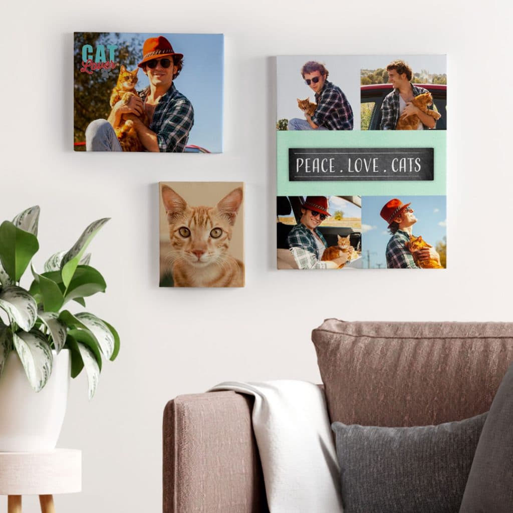 3 different sized canvas hanging on wall which you can personalise with pictures for Dad