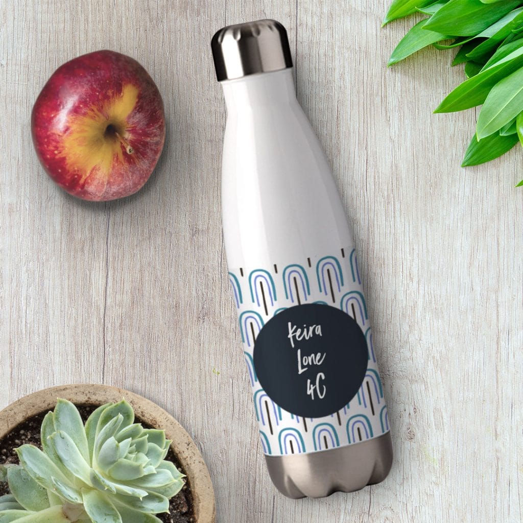 photo water bottle personalised for school with text
