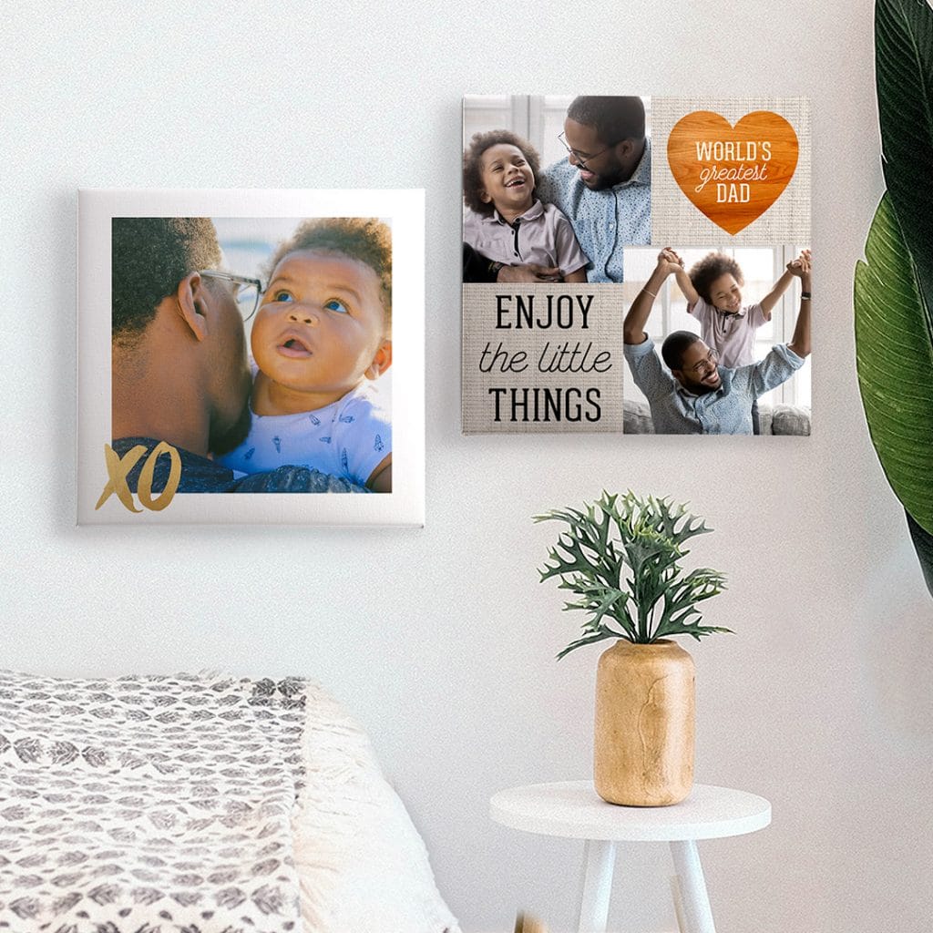 Display favourite family pictures as photo canvas prints on a wall