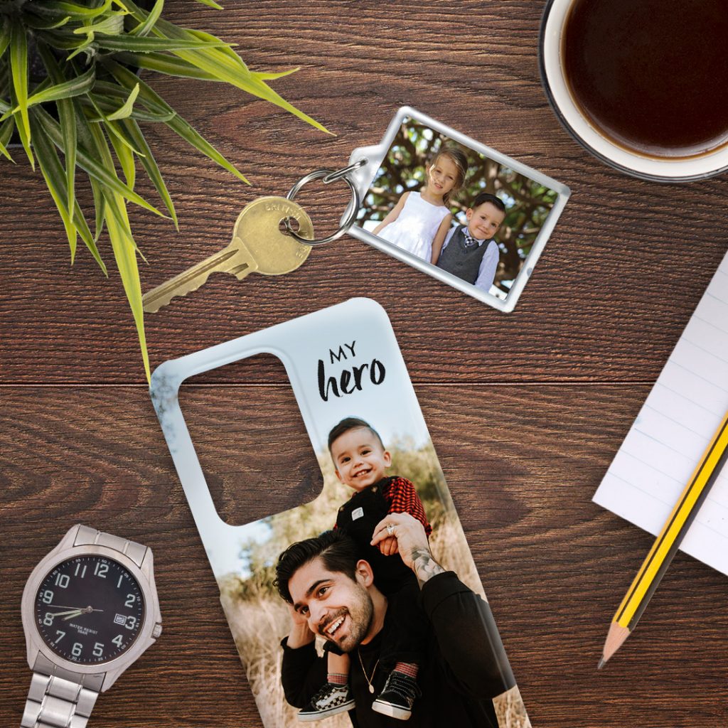 Personalise keyring and phone case with photos of Dad for Father's Day