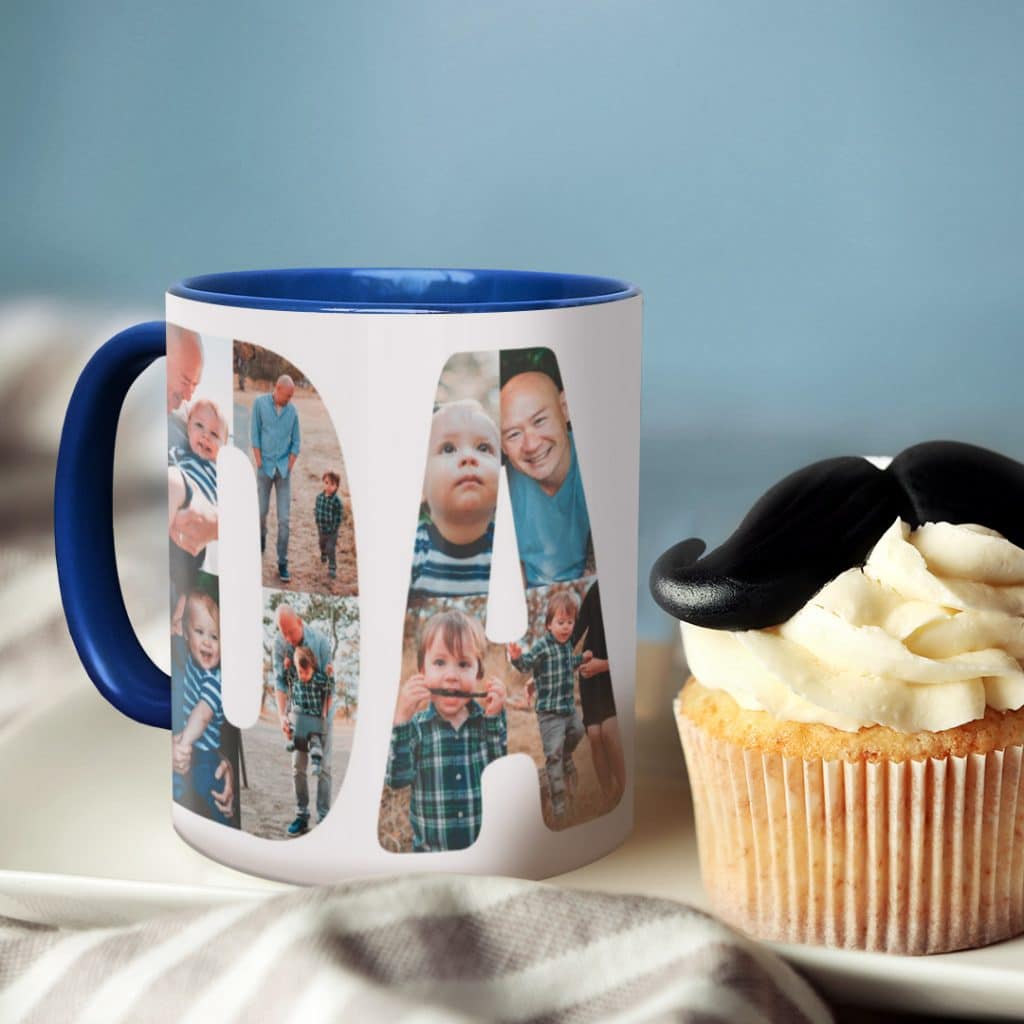 Photo mug with photo letters collage design