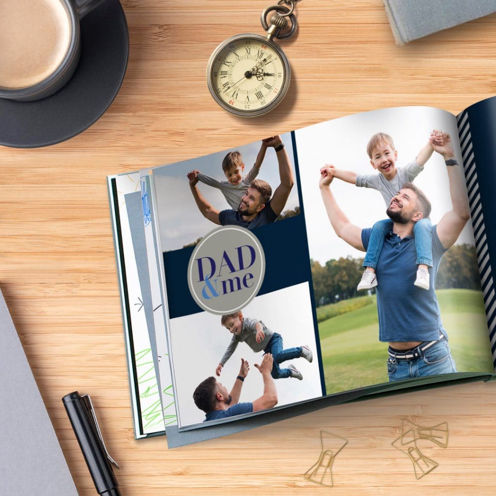 Create a photo story book of Dad and me with your favourite pictures