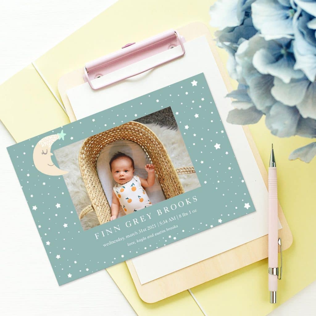 Twinkle Little Baby card design displayed on a desk