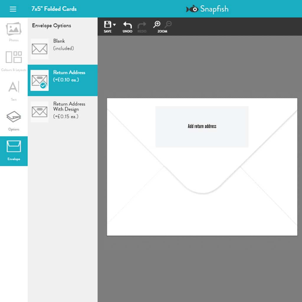 Choosing a return address option in the Snapfish online builder when creating a greeting card