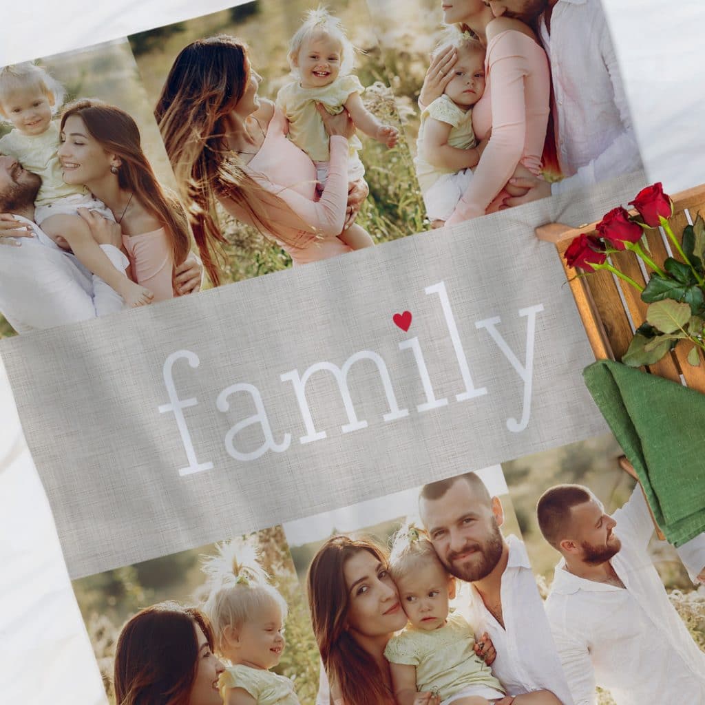 A lovely personalised blanket with family images in a collage photo design