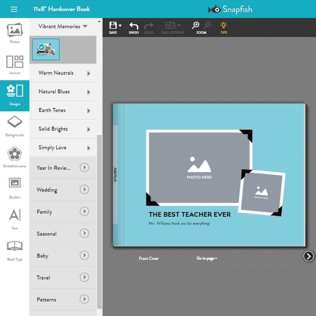 An image form the Snapfish online builder - how to choose a cover when creating a photo book