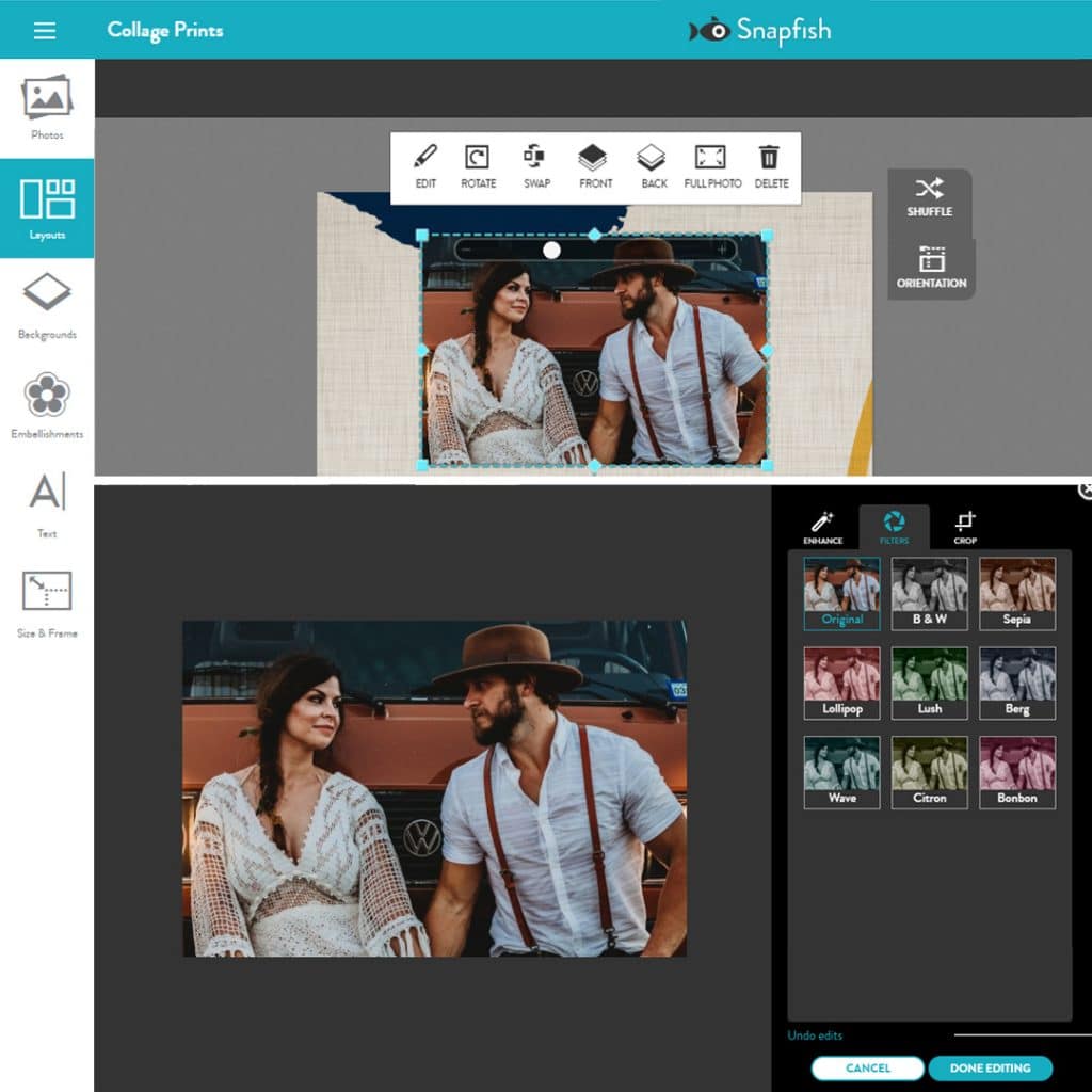 Creating collage prints in the Snapfish online builder - editing images