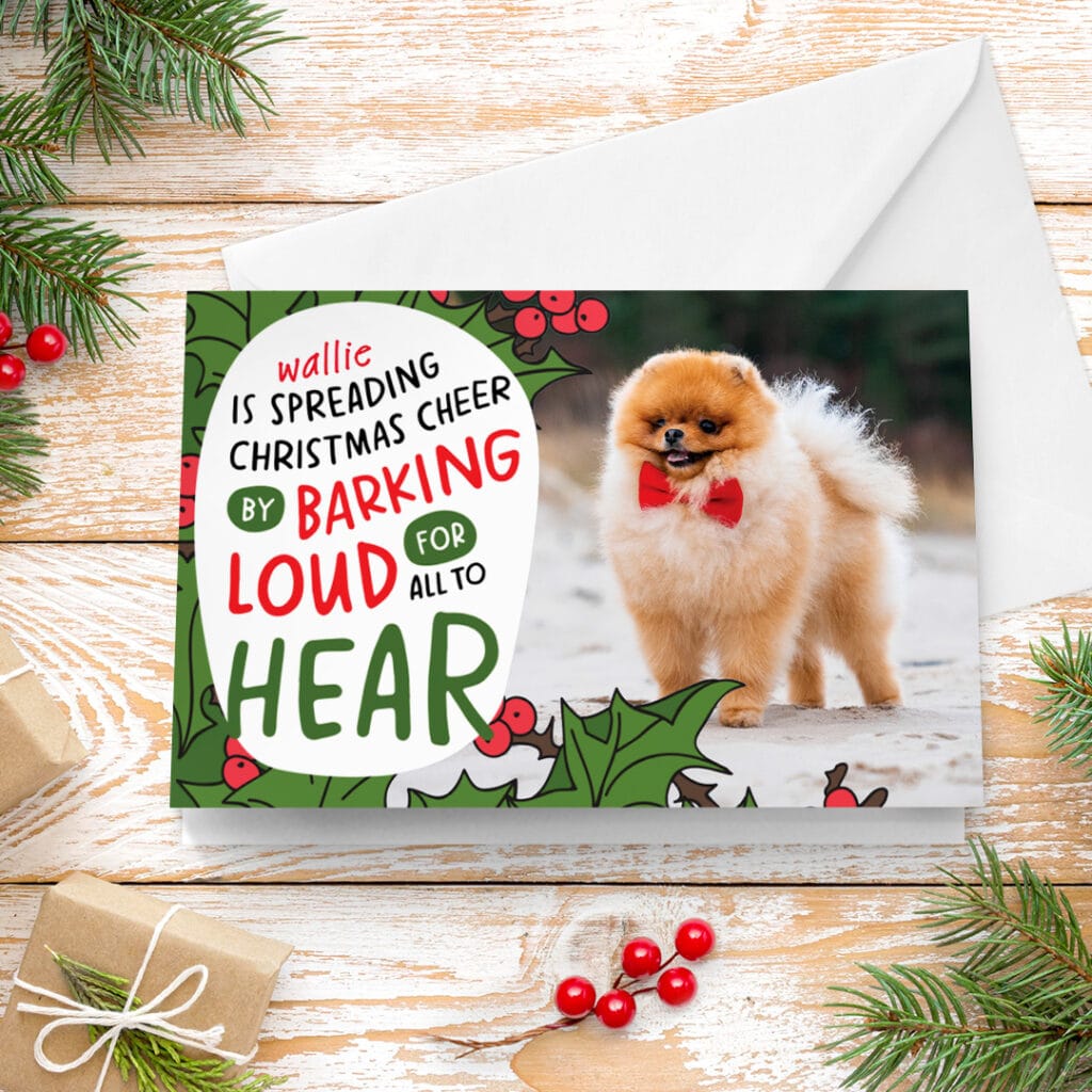 A funny pet Christmas card with an image of a dog